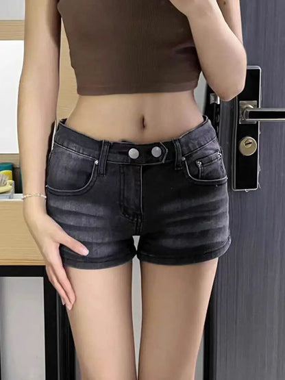 Womens Grey Denim Mini Shorts