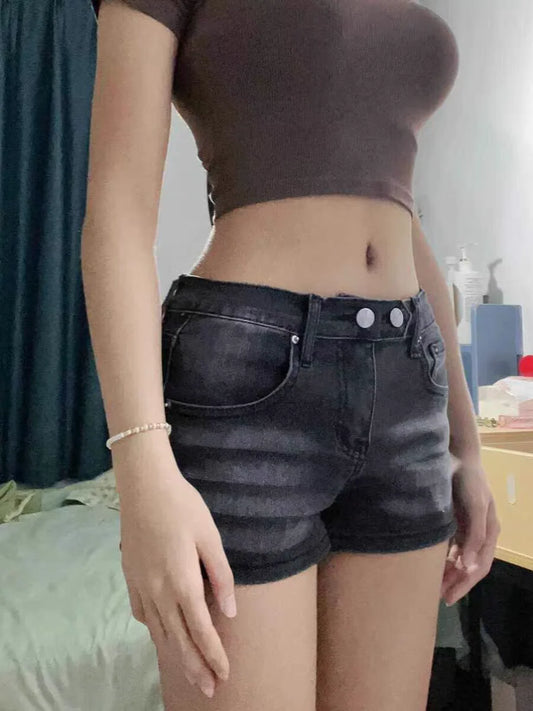 Womens Grey Denim Mini Shorts