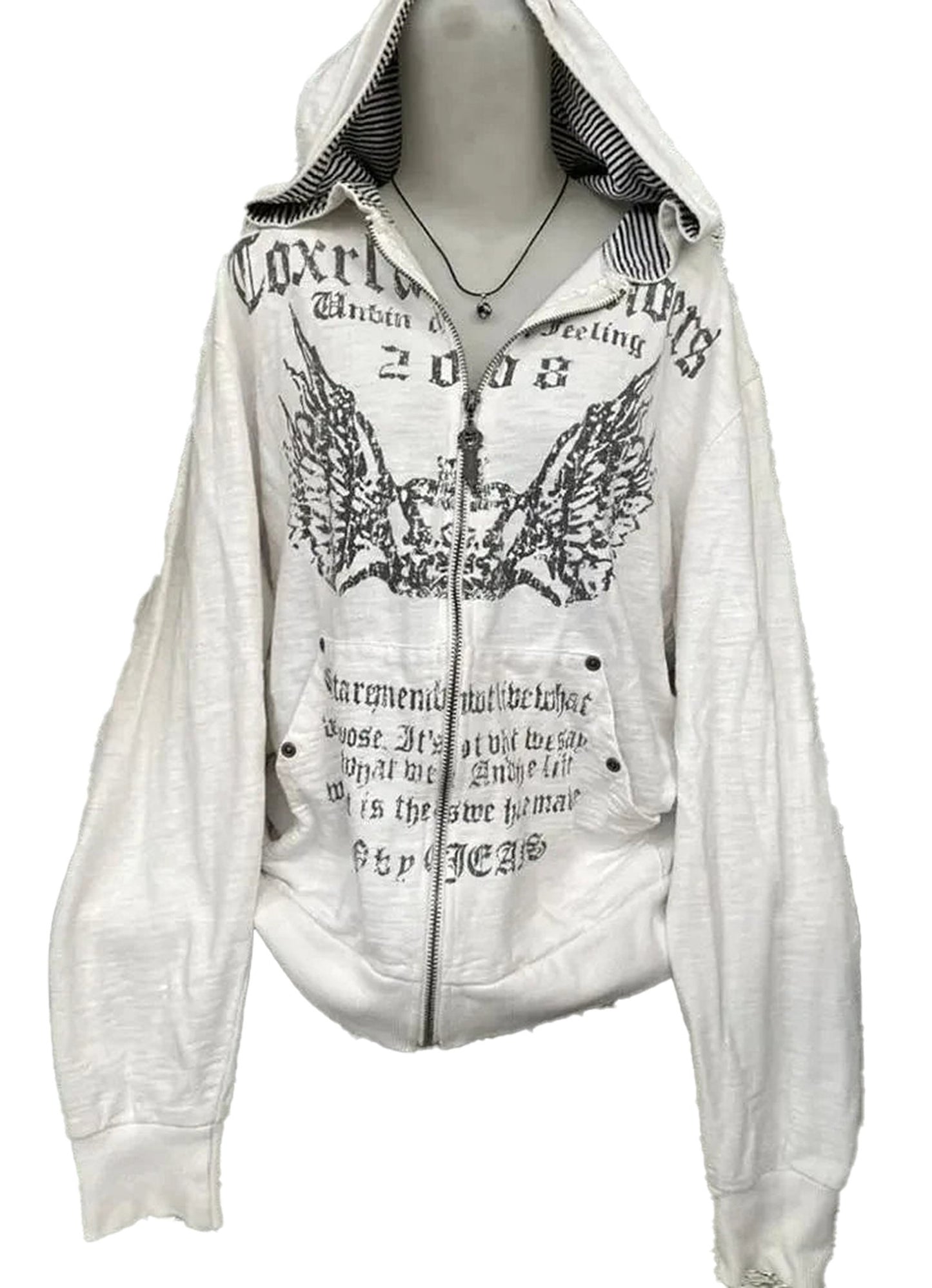 LuckeLadybug LLC women's grunge zip up hoodie with graphic design and stylish hood