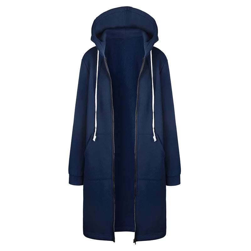 LuckeLadybug women's hooded winter jacket with zipper in navy, featuring pockets and a comfortable fit