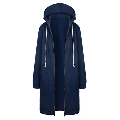 LuckeLadybug women's hooded winter jacket with zipper in navy, featuring pockets and a comfortable fit