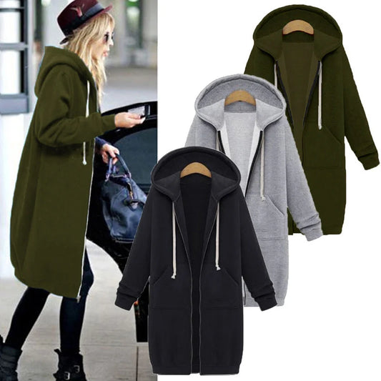 Three women's hooded winter jackets with zipper in black, gray, and green colors for stylish warmth