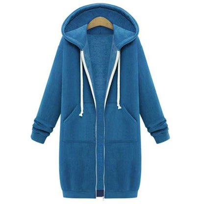 LuckeLadybug women's hooded winter jacket with zipper in blue featuring a cozy design and pockets.