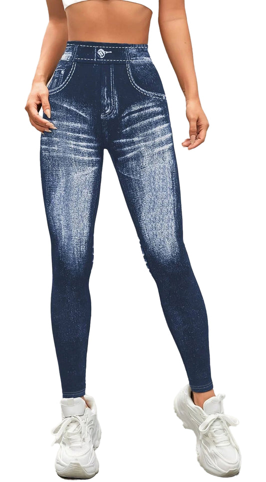 Womens Imitation Jeans Leggings Trendy Fit