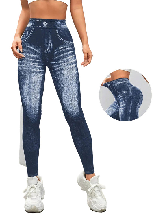 Womens Imitation Jeans Leggings Trendy Fit