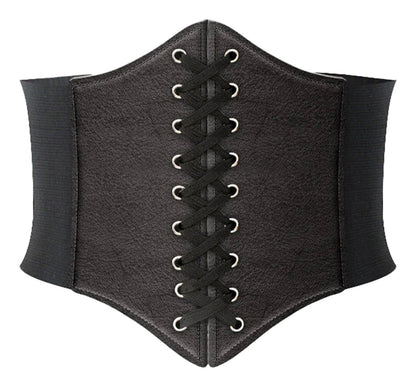 LuckeLadybug women's leather corset belt with decorative lace-up design for a stylish waistline