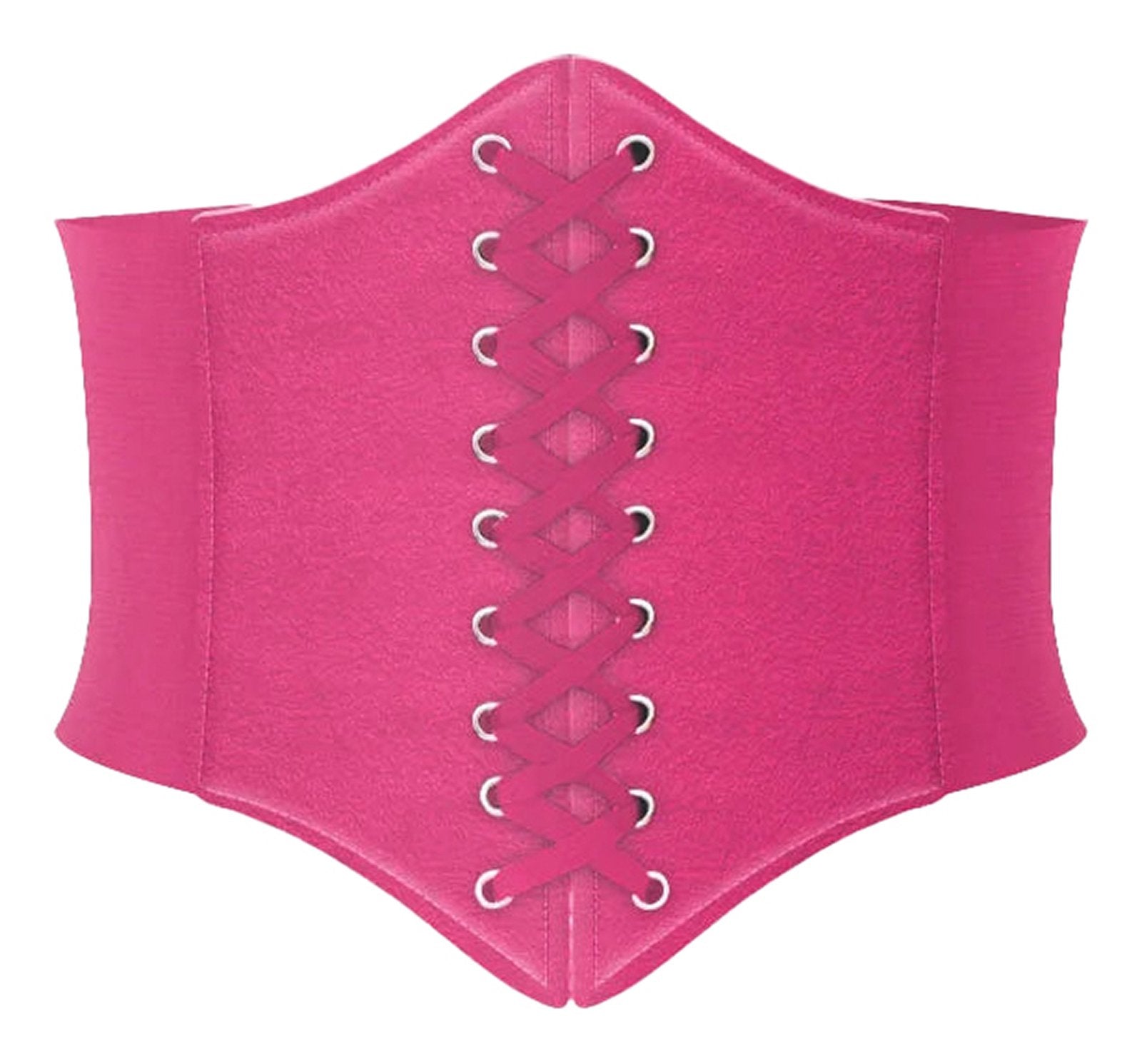 LuckeLadybug women's leather corset belt in vibrant pink with decorative lace-up design