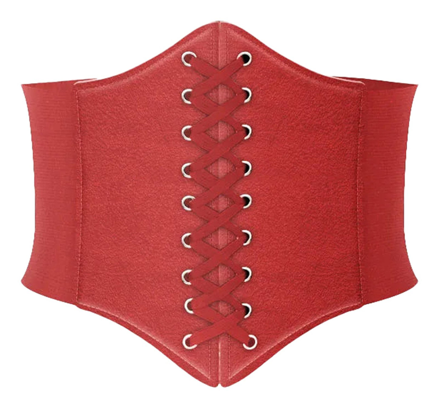 Red women's leather corset belt with lace-up front for a stylish and flattering look