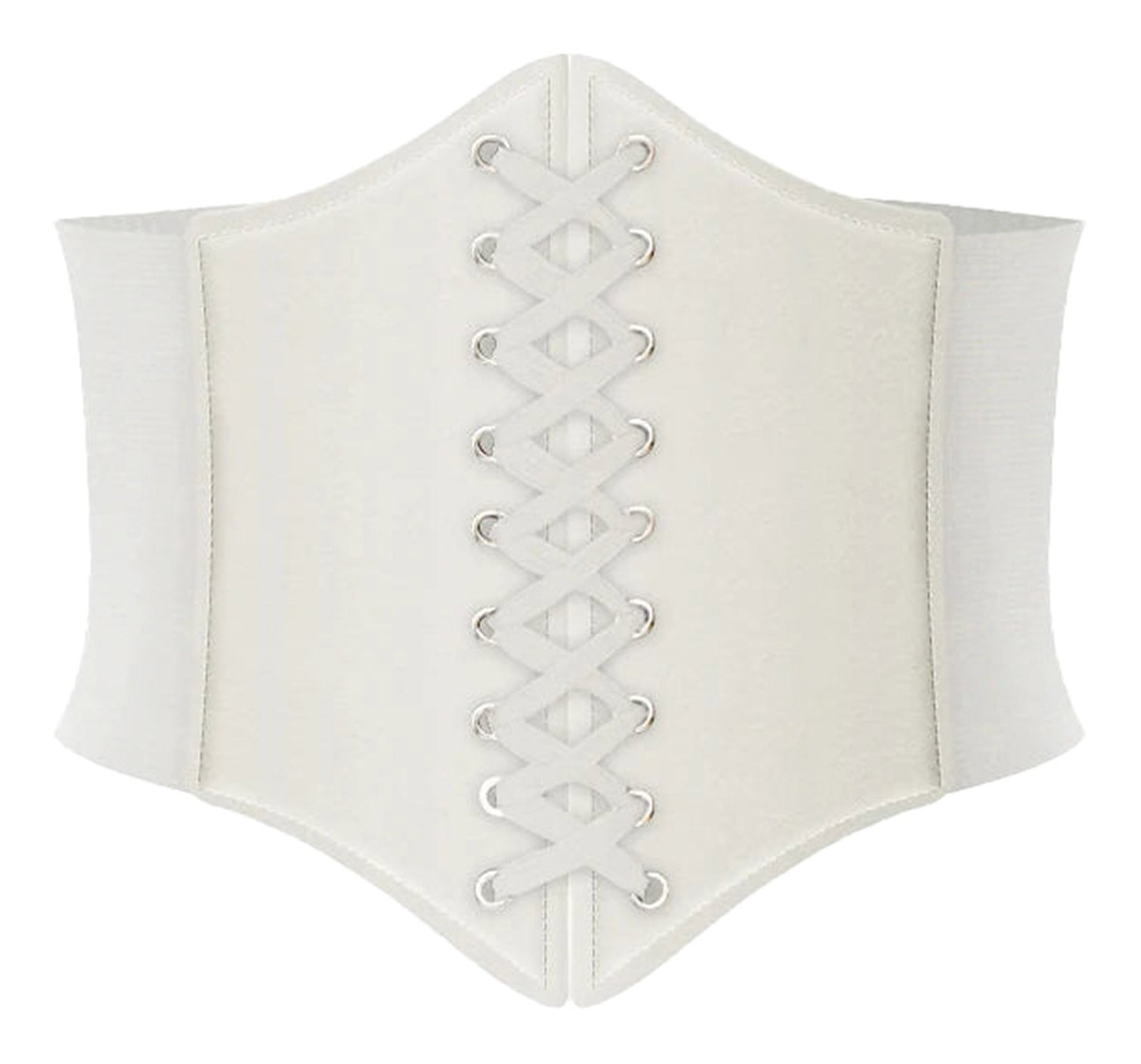 LuckeLadybug women's leather corset belt in white with front lace-up detail for a stylish look