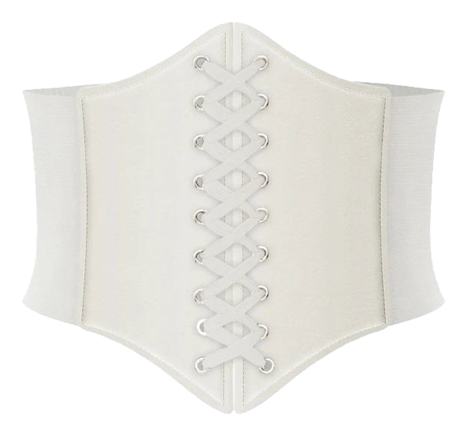 LuckeLadybug women's leather corset belt in white with front lace-up detail for a stylish look