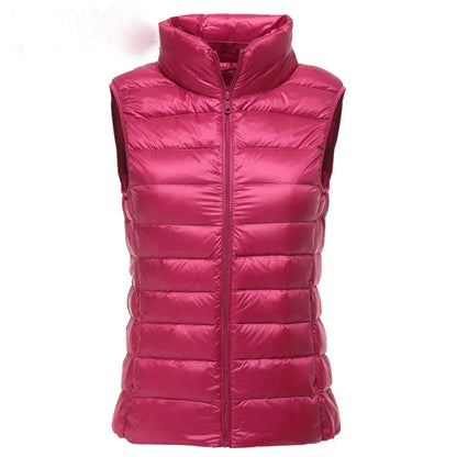 LuckeLadybug women's lightweight down vest in vibrant pink with a stylish design