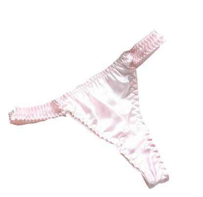 LuckeLadybug LLC women's low waisted thongs in soft pink satin for comfortable everyday wear