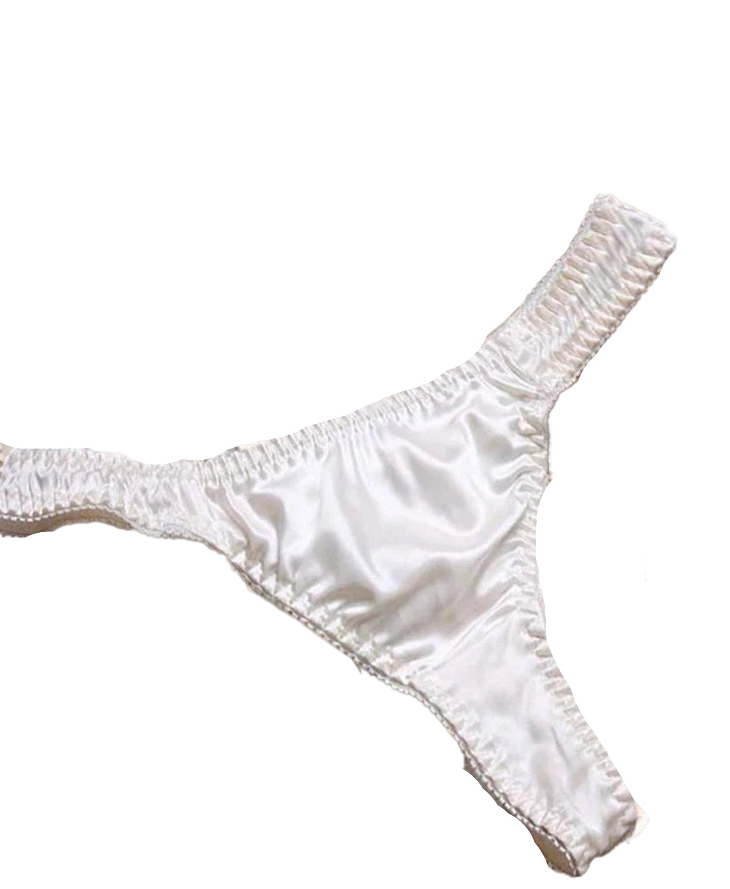 LuckeLadybug women's low waisted thongs in elegant white satin fabric for everyday comfort