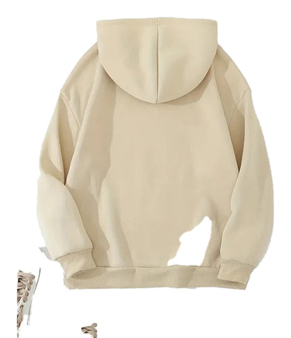 Beige women's mushroom print hoodie from LuckeLadybug LLC with a cozy design and classic fit