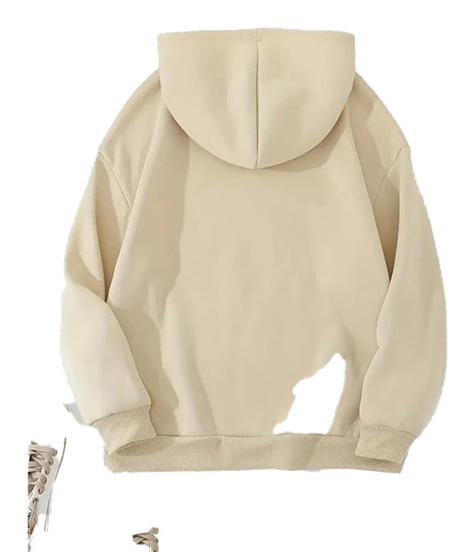 Beige women's mushroom print hoodie from LuckeLadybug LLC with a cozy design and classic fit