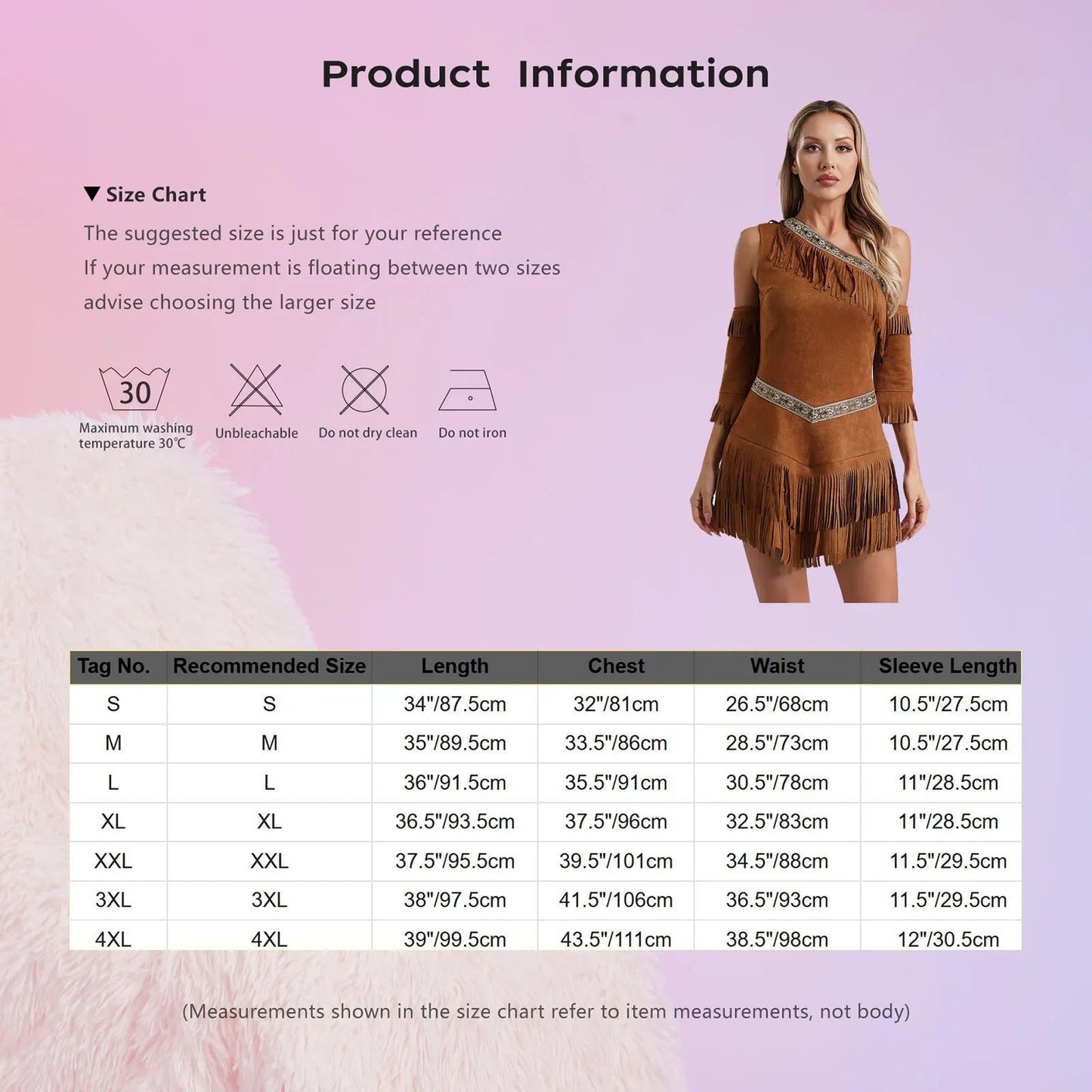 Women's Native American costume featuring fringe detailing and traditional styling for themed events