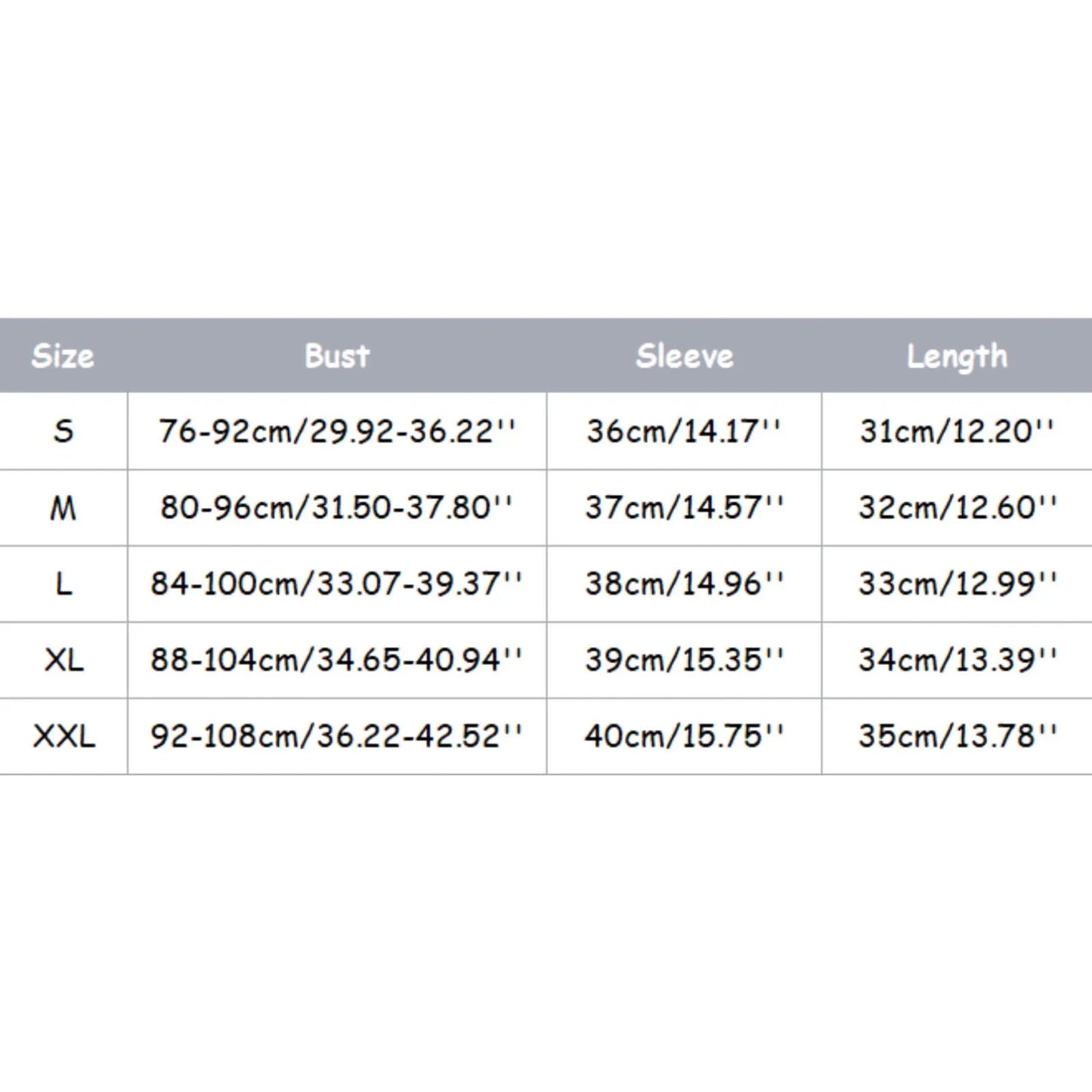 LuckeLadybug LLC women's Oktoberfest dirndl blouse size chart with measurements for different sizes