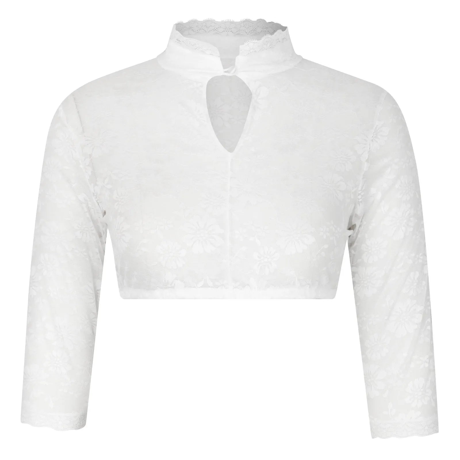 LuckeLadybug LLC Women's Oktoberfest dirndl blouse in white with a keyhole neckline and three-quarter sleeves