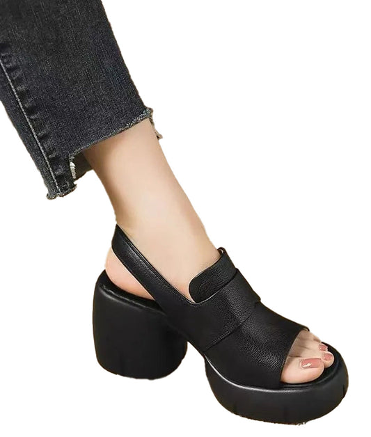 LuckeLadybug women's open toe platform block heel sandals in black, perfect for stylish summer looks