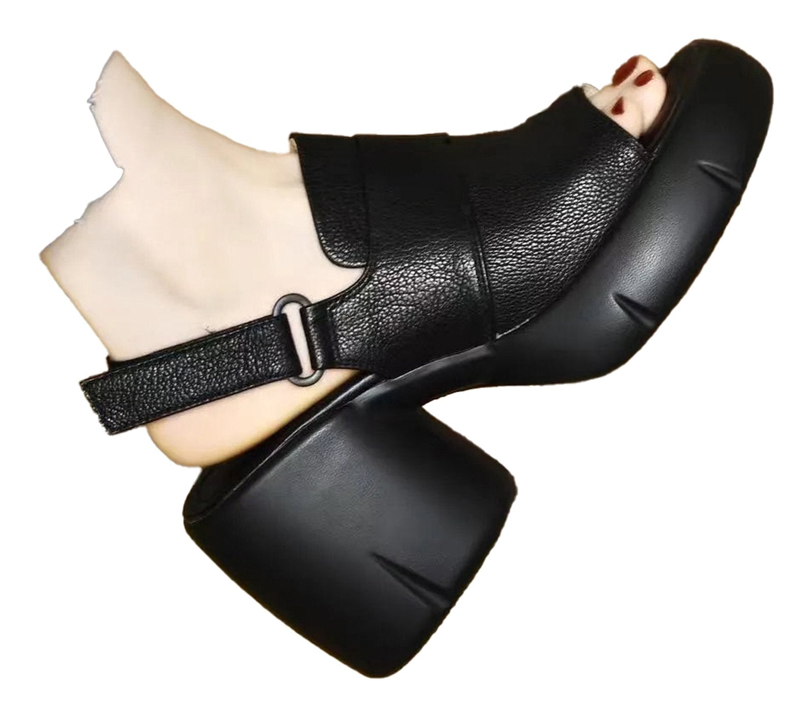 Women’s open toe platform block heel sandals in black featuring a stylish design and comfortable fit