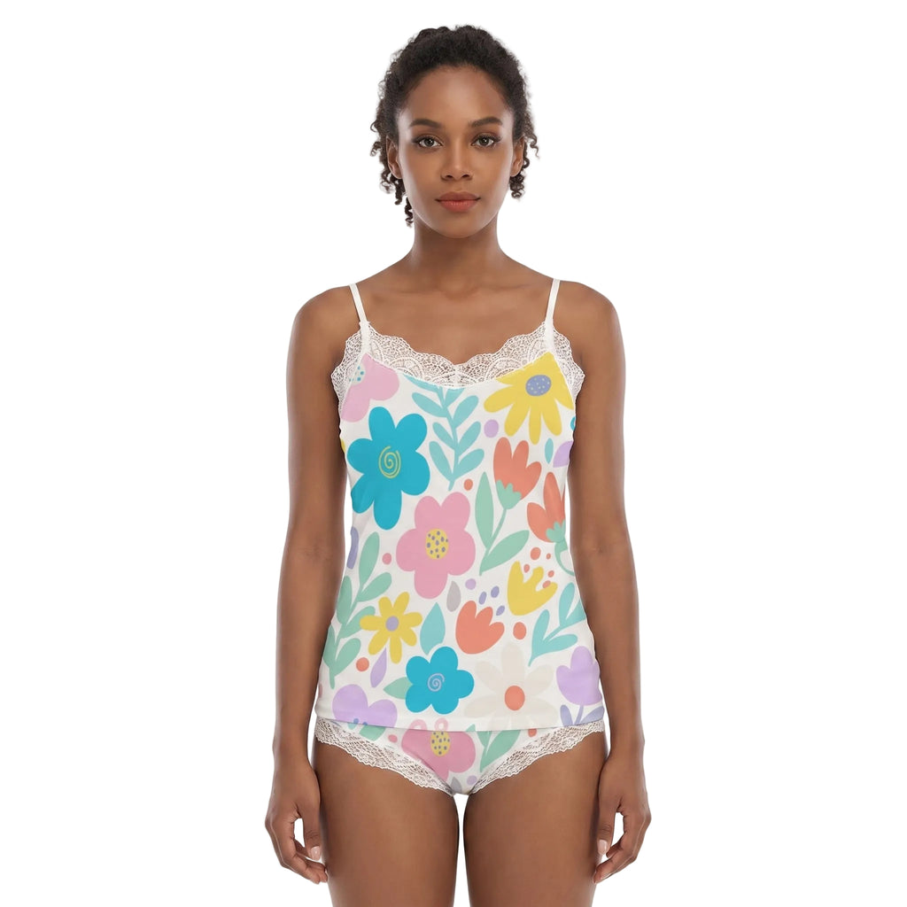 LuckeLadybug Floral Cami and Shorts Set for Women's Pajamas Set in Bright Colors