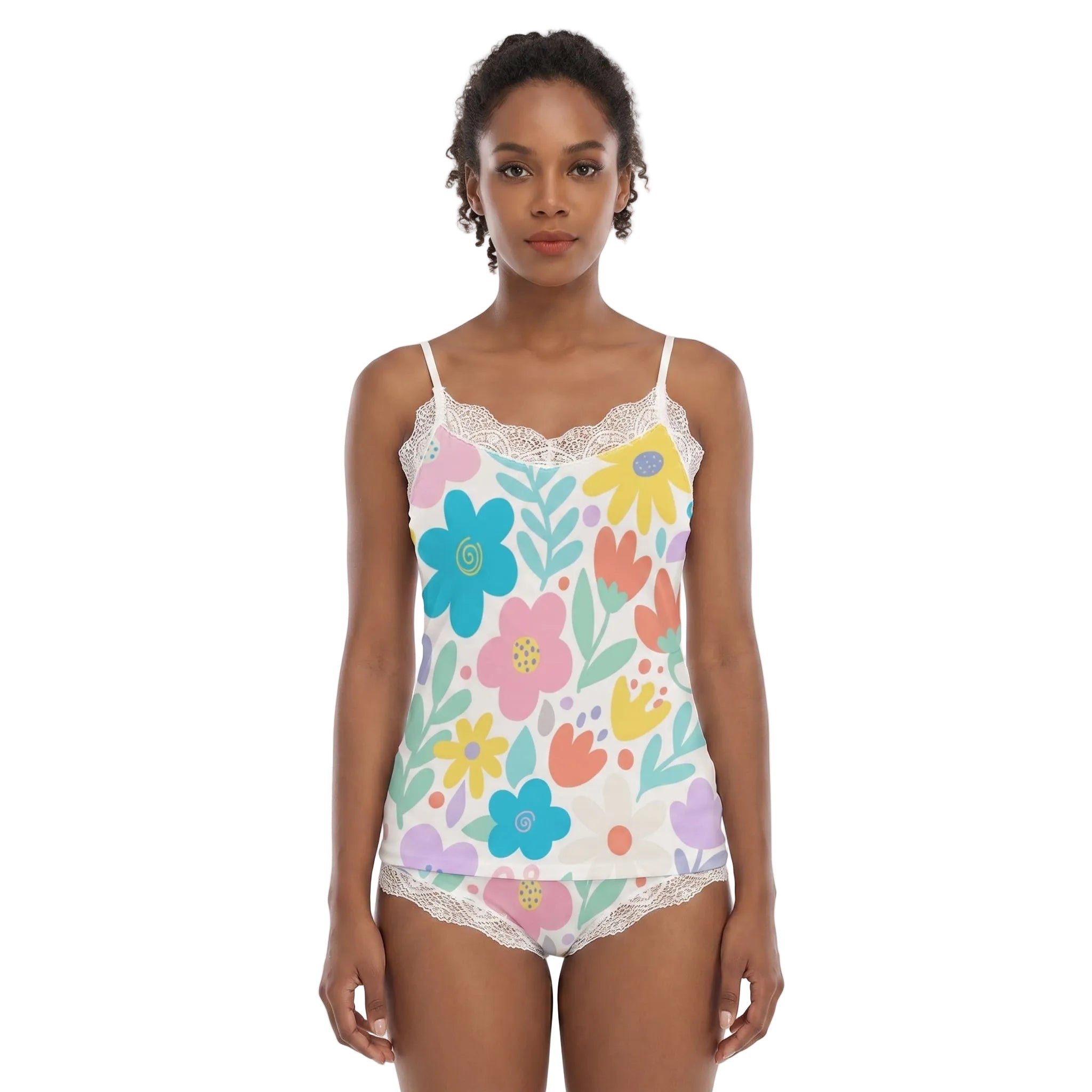LuckeLadybug Floral Cami and Shorts Set for Women's Pajamas Set in Bright Colors