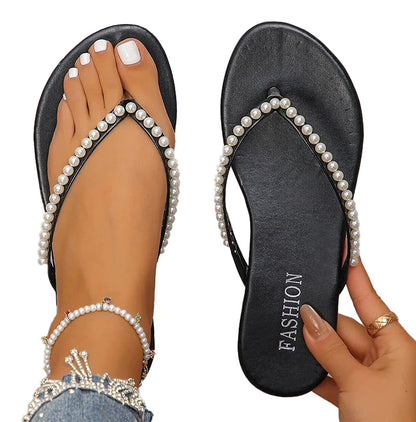 LuckeLadybug women's pearl beach flip flops featuring a stylish pearl design for summer outings
