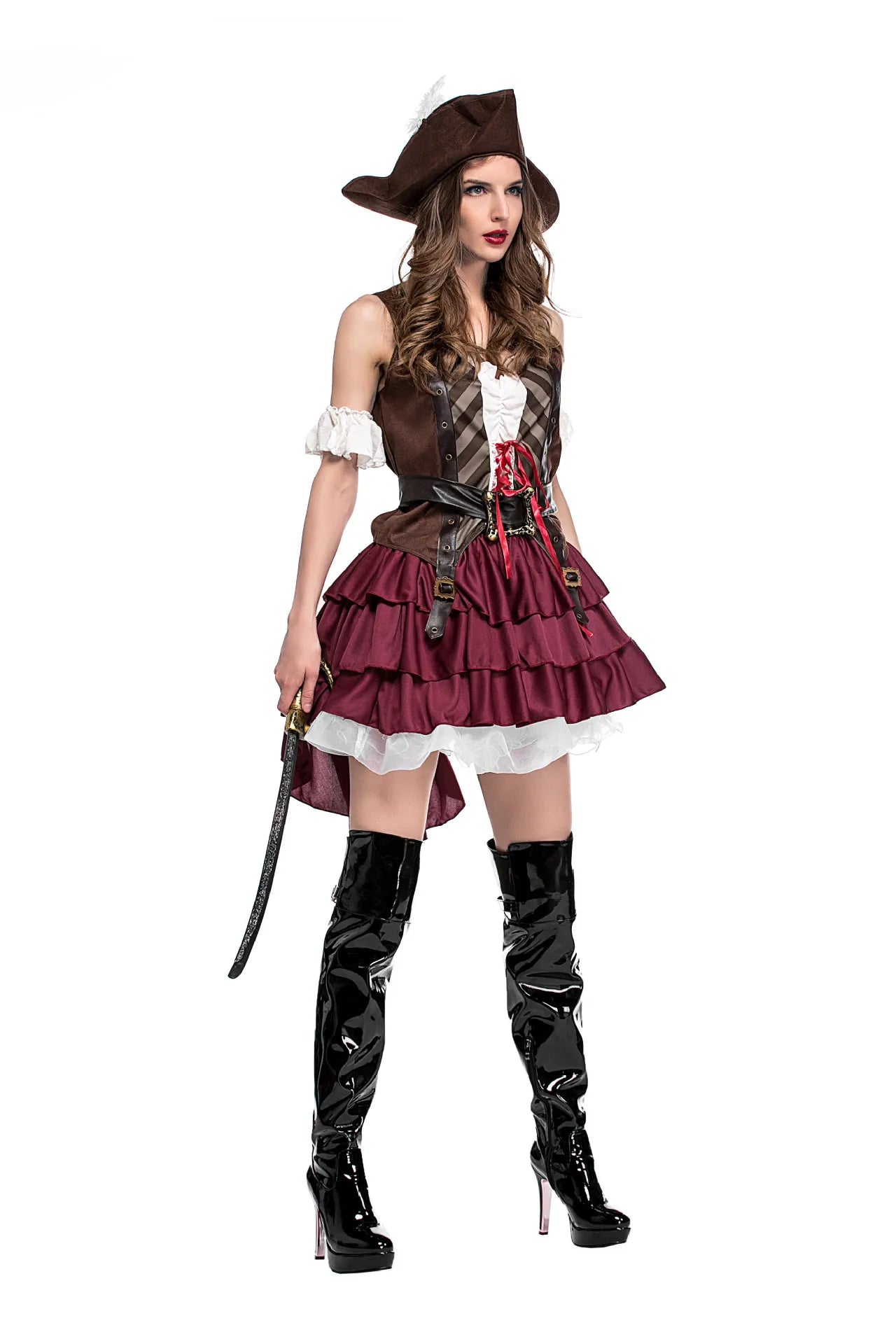LuckeLadybug LLC women's pirate captain costume with a ruffled skirt and stylish hat for Halloween