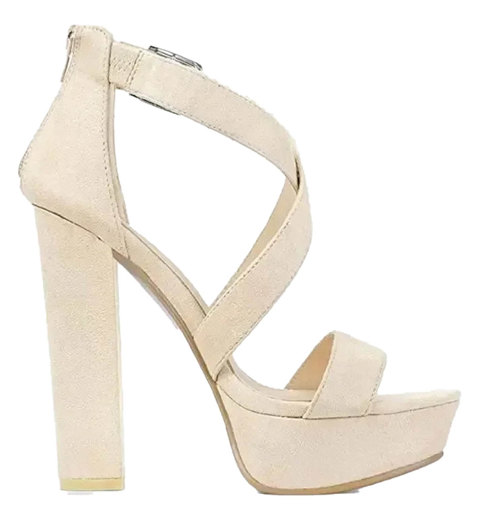 LuckeLadybug women's platform high heel sandals in beige with stylish ankle strap and chunky heel