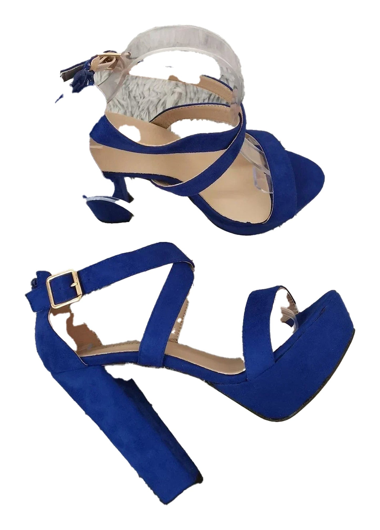 Blue women's platform high heel sandals with stylish straps and a bold block heel