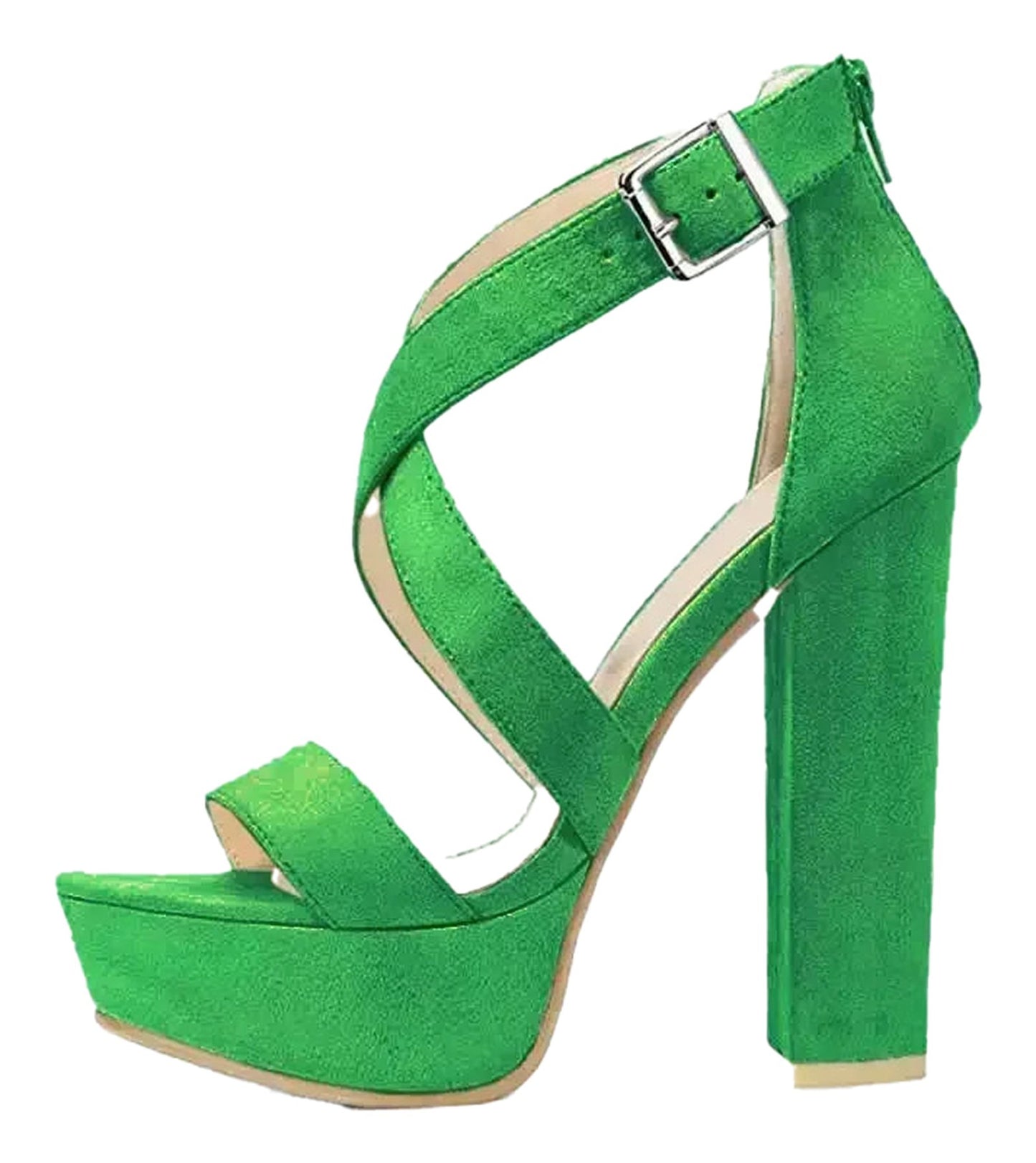 LuckeLadybug women's platform high heel sandals in vibrant green with stylish crisscross straps