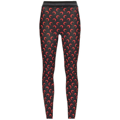 Black women’s printed elastic jumpsuit with red crescent moon patterns for stylish comfort