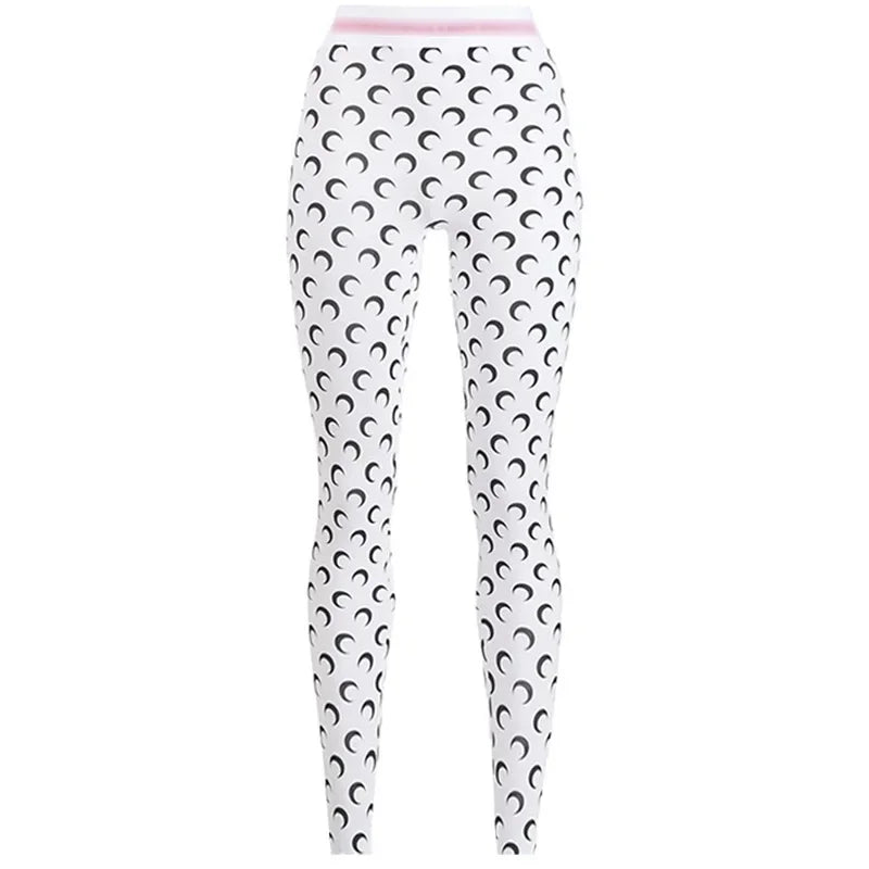 Women’s printed elastic jumpsuit in white with black crescent moon patterns and a comfortable fit