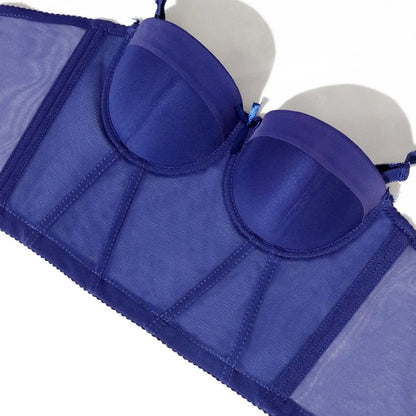 LuckeLadybug LLC women's push up corset top in vibrant purple with structured support and adjustable straps