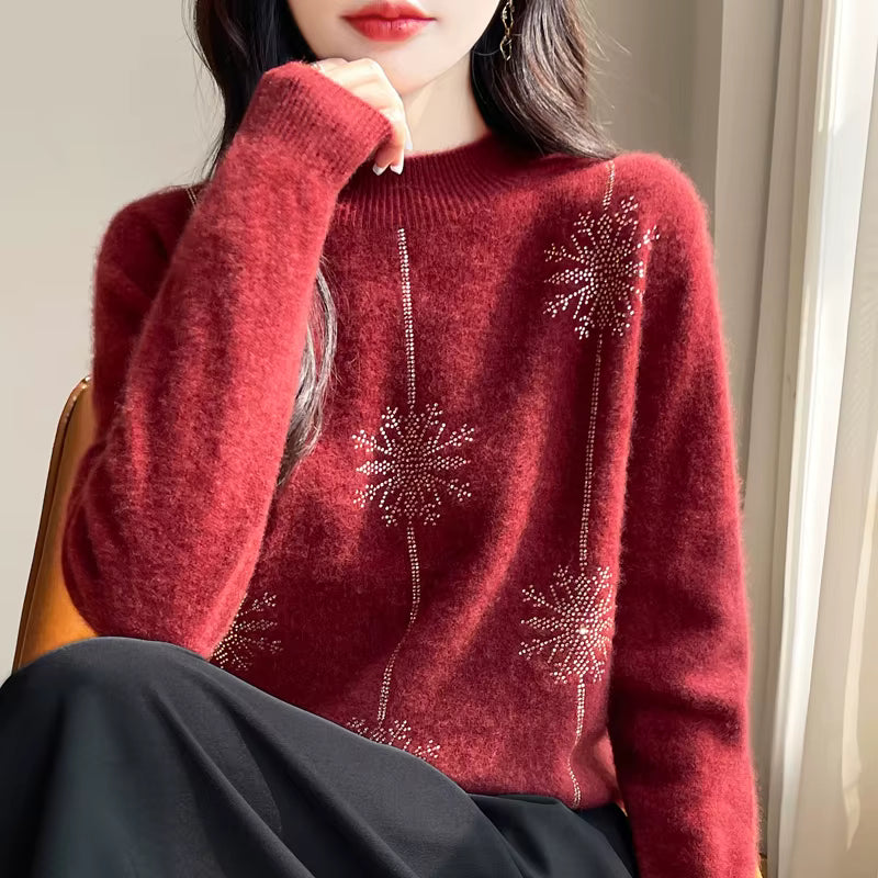 Women's red Christmas sweater from LuckeLadybug LLC with stylish snowflake design