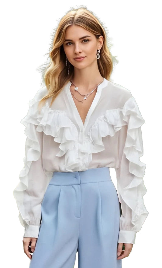 Womens Ruffle Blouse Long Sleeve