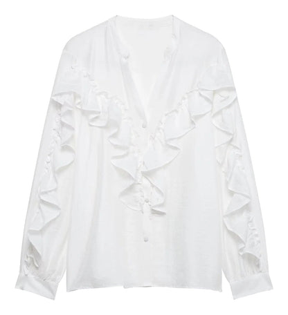Womens Ruffle Blouse Long Sleeve