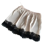 LuckeLadybug women's satin pajama set featuring a soft satin babydoll with elegant black lace trim