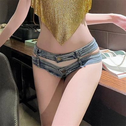 Womens Sexy Double Waist Denim Shorts