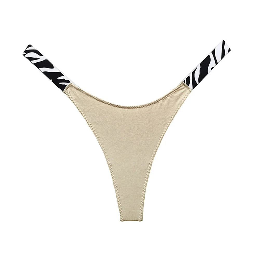 LuckeLadybug women's sexy high cut thong with stylish zebra print side details in beige