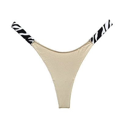 LuckeLadybug women's sexy high cut thong with stylish zebra print side details in beige