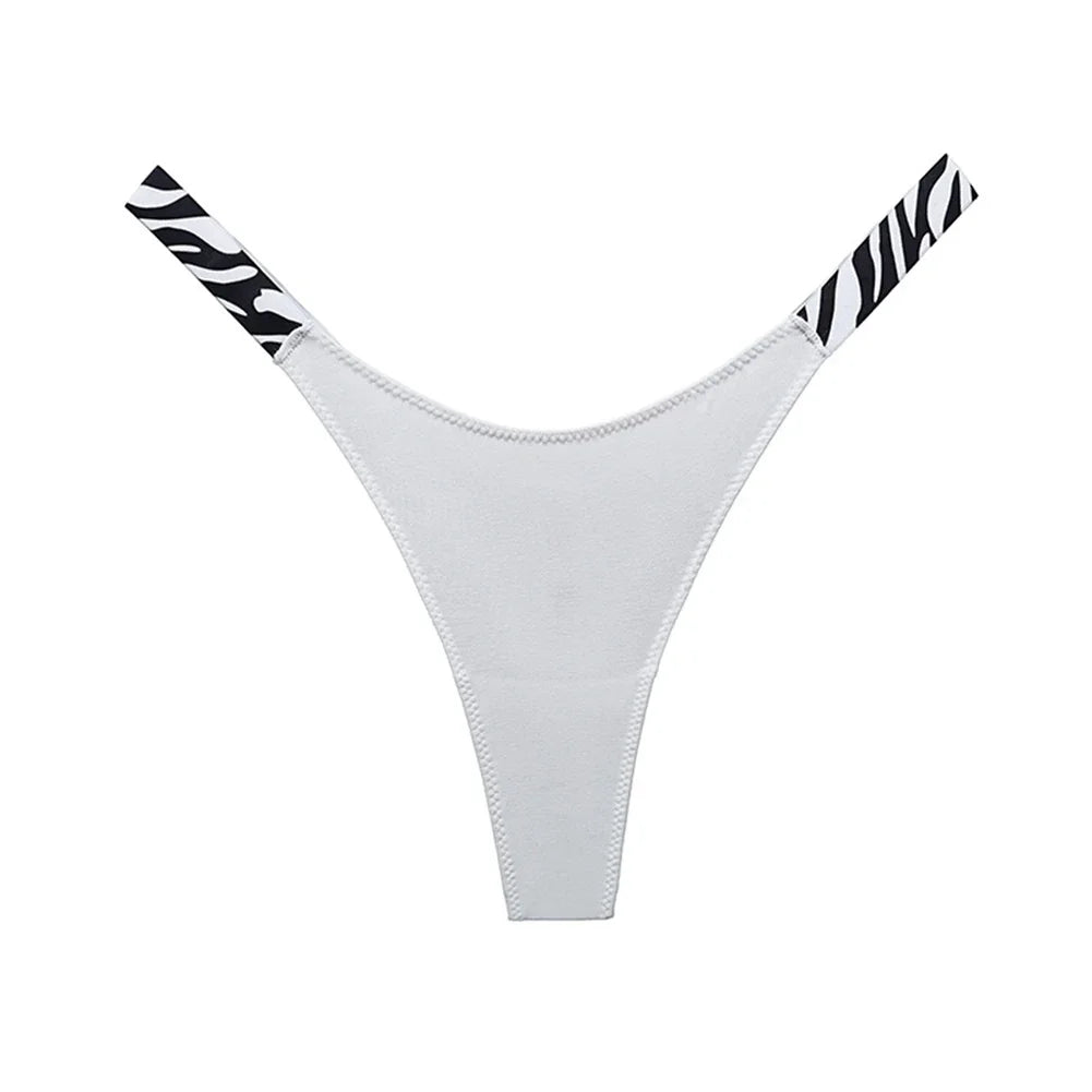 LuckeLadybug women's sexy high cut thong in white with zebra print straps for stylish comfort