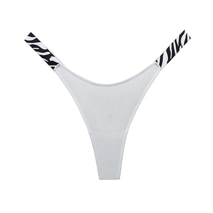 LuckeLadybug women's sexy high cut thong in white with zebra print straps for stylish comfort