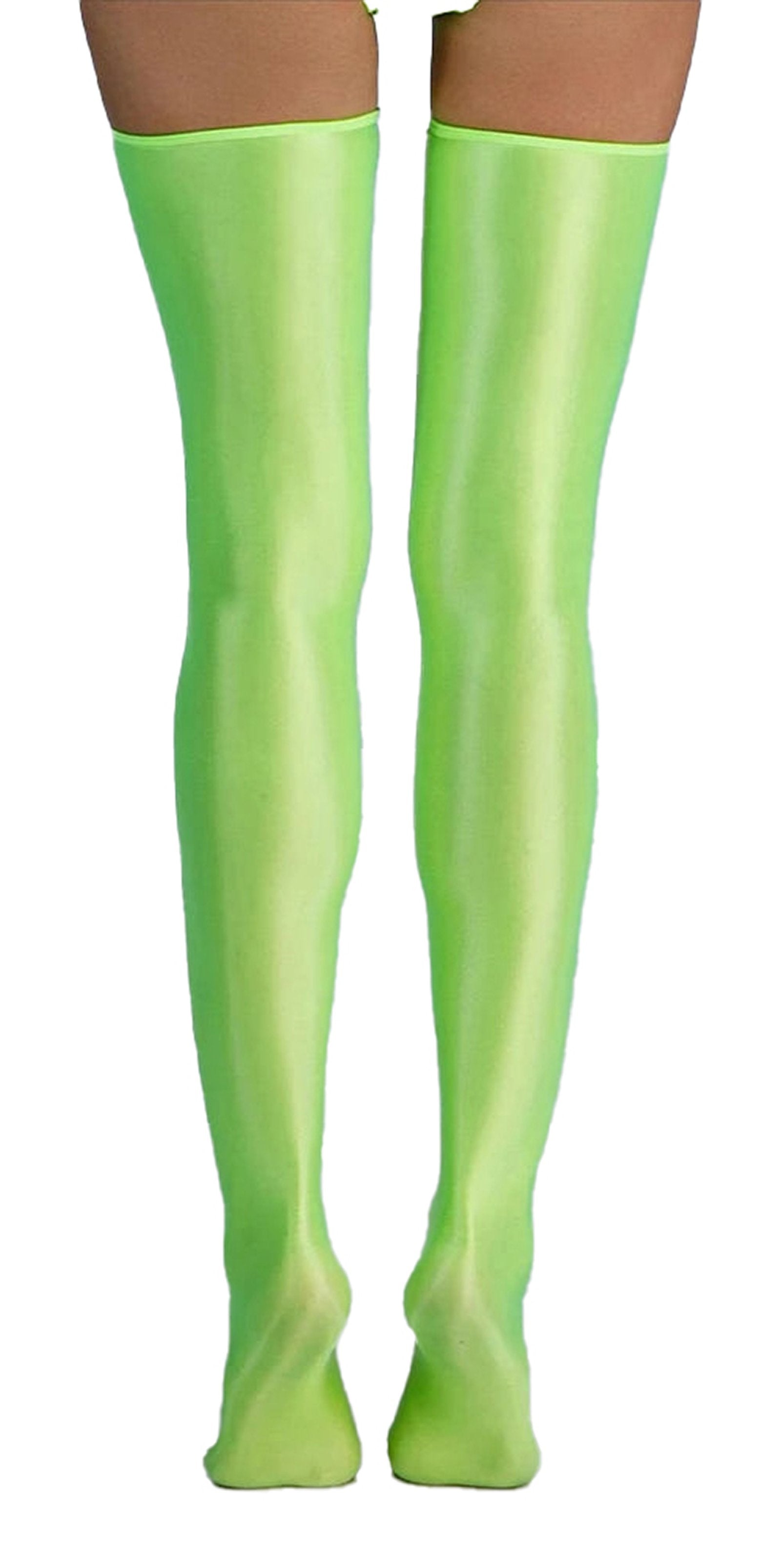 Women's sheer knee high stockings in vibrant lime green for a bold fashion statement