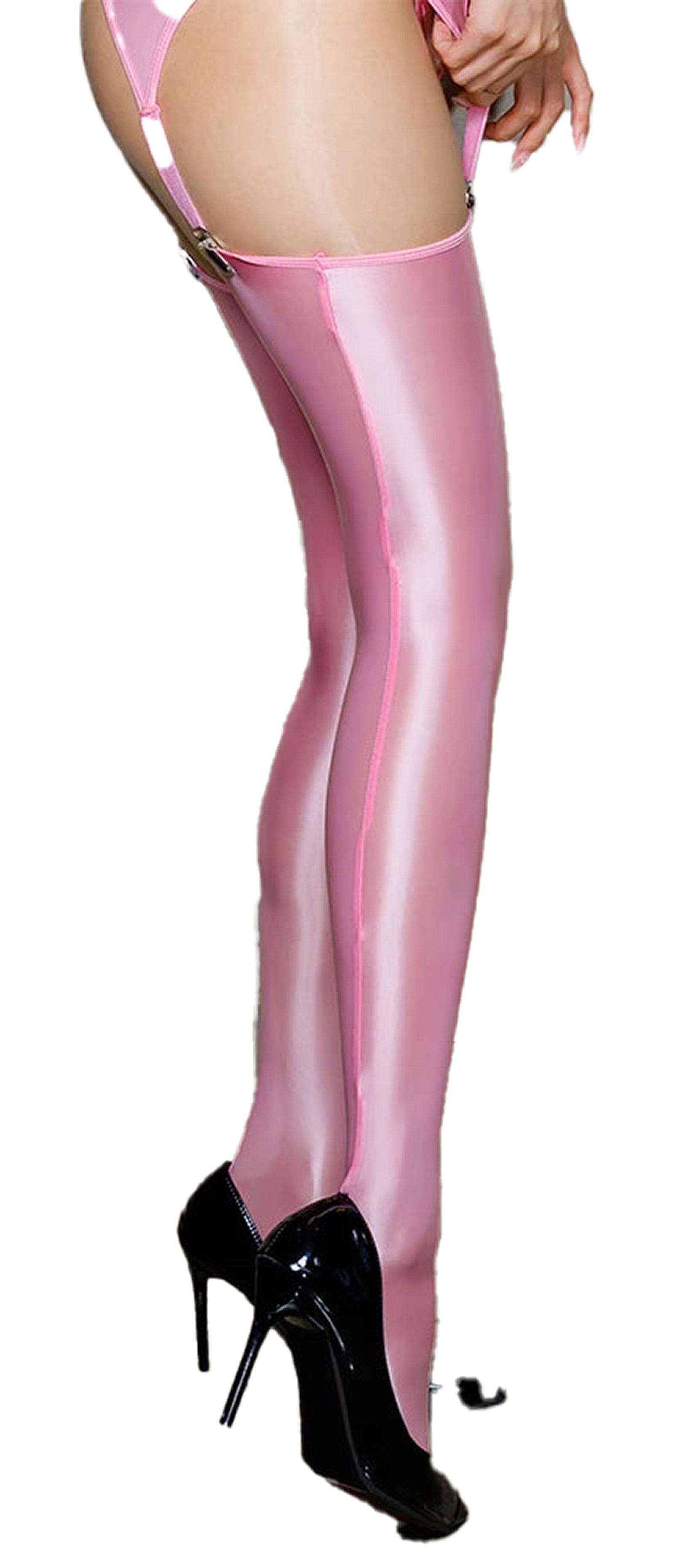 Pink Thigh-High Stockings by LuckeLadybug LLC for a stylish look, featuring women's sheer knee high stockings