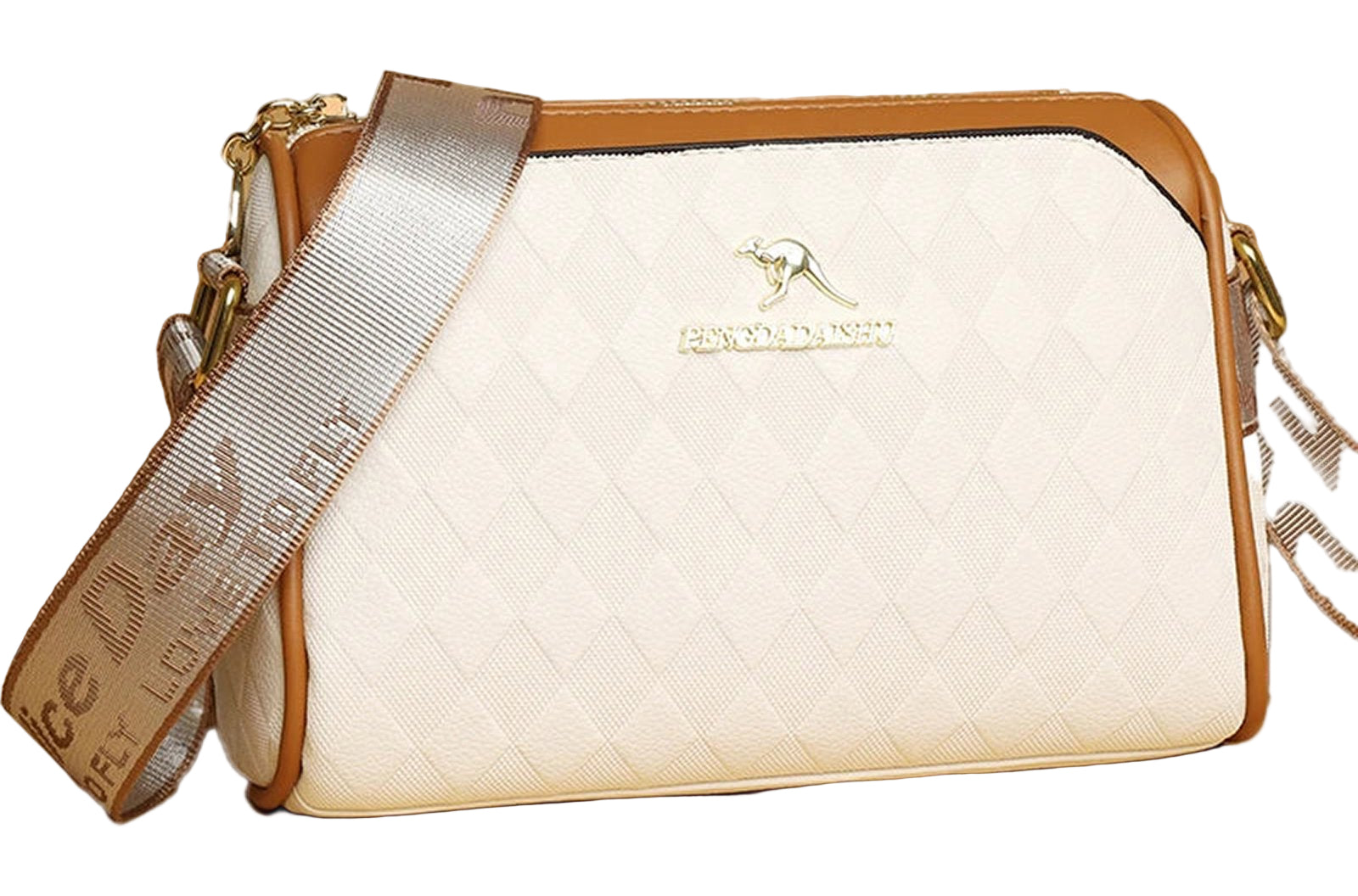 LuckeLadybug women's shoulder bag small satchel in cream with stylish diagonal strap and quilted design