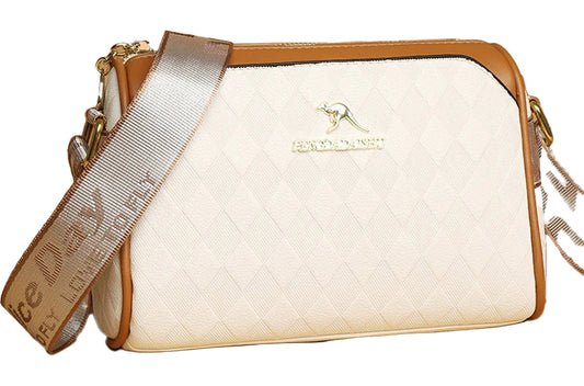 LuckeLadybug women's shoulder bag small satchel in cream with stylish diagonal strap and quilted design
