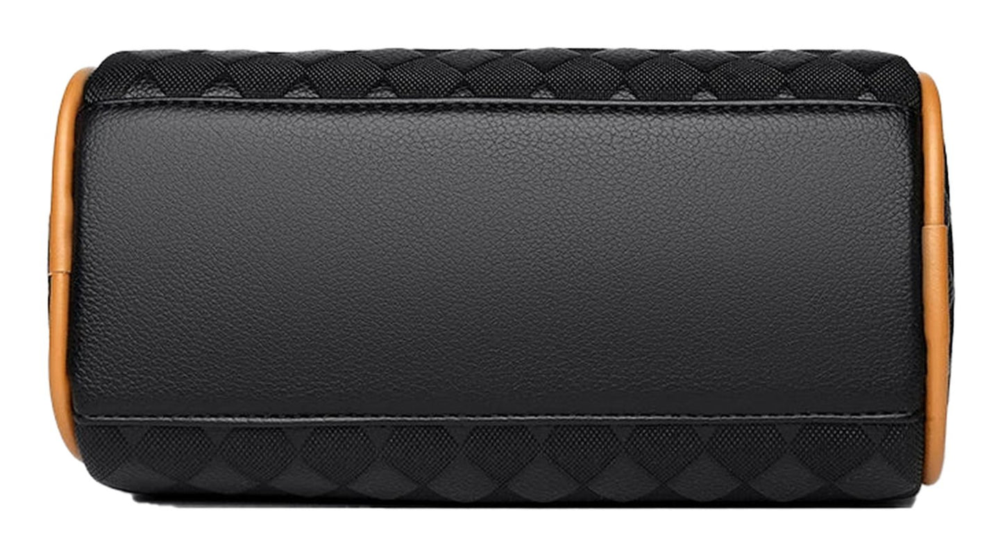 LuckeLadybug women's shoulder bag small satchel with a stylish black leather design and quilted pattern