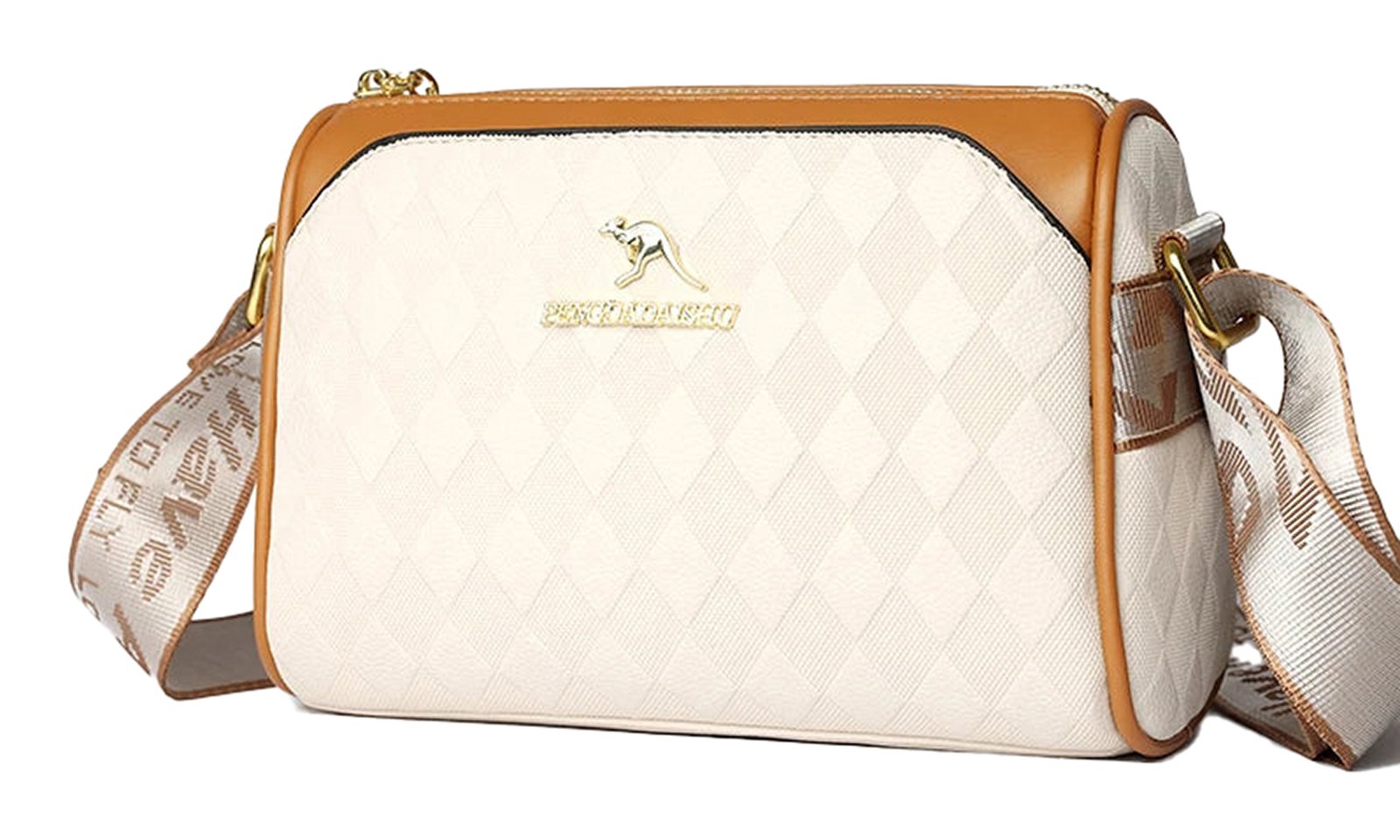 LuckeLadybug women's shoulder bag small satchel in cream and tan with stylish quilted design