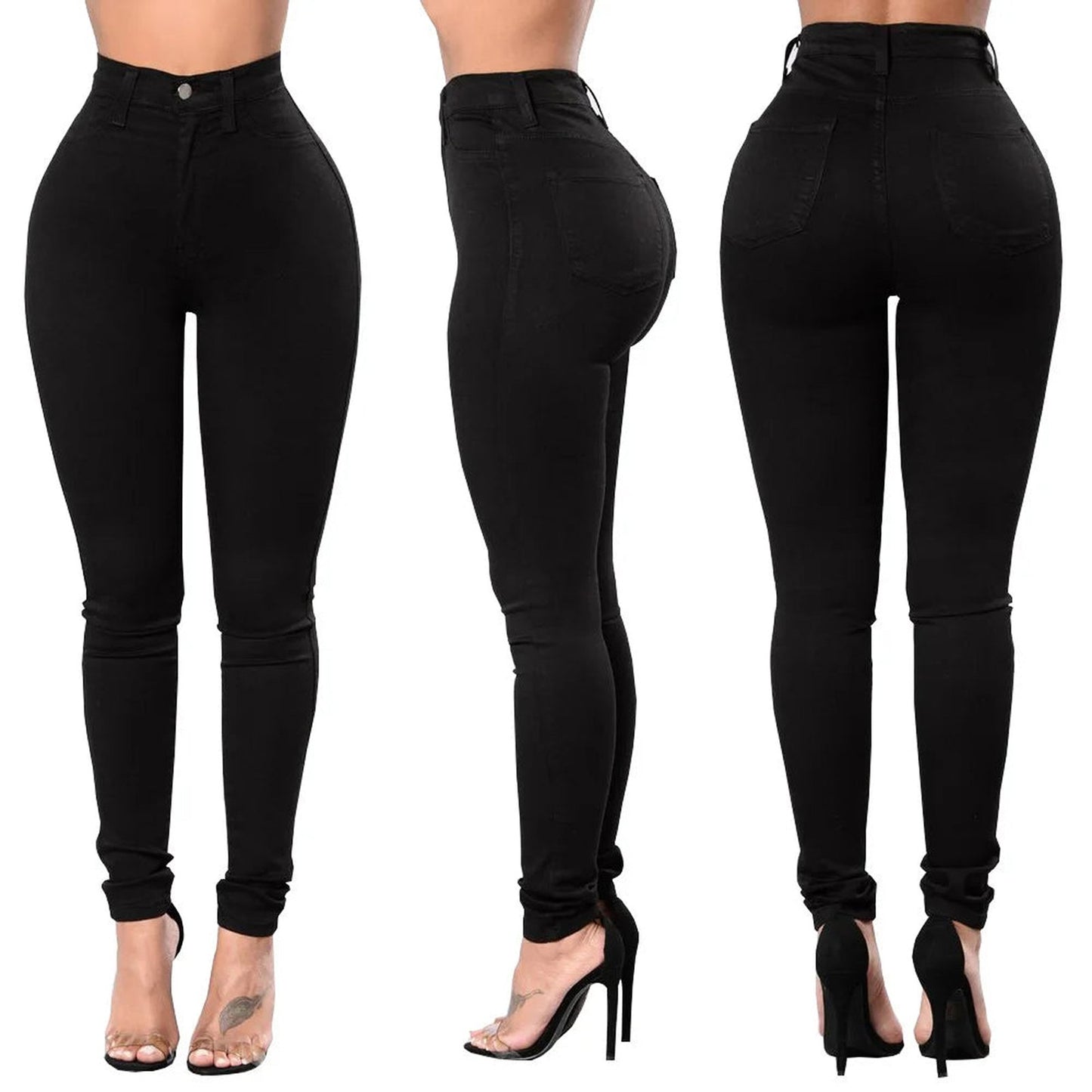 LuckeLadybug women's skinny jeans high waist in black with a sleek fit and stylish design